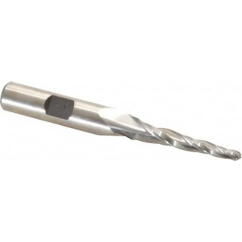 Made in USA 3 per Side 1/8 Small End Diam 1-1/4 LOC 3-Flute High Speed Steel Tapered Ball End Mill 3/8 Shank Diam, 3-...
