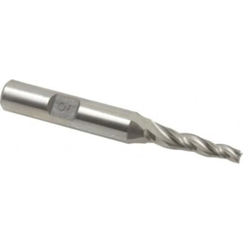 Made in USA 3 per Side 5/32 Small End Diam 1 LOC 3-Flute High Speed Steel Tapered Square End Mill Uncoated, 3/8 Shank...