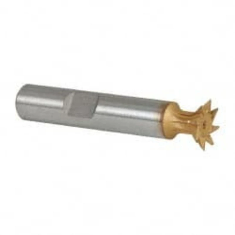Made in USA 45 1/2 Cut Diam, 1/8 Cut Width, High Speed Steel Dovetail Cutter TiN Finish, 3/8 Shank Diam, 2 Shank Leng...