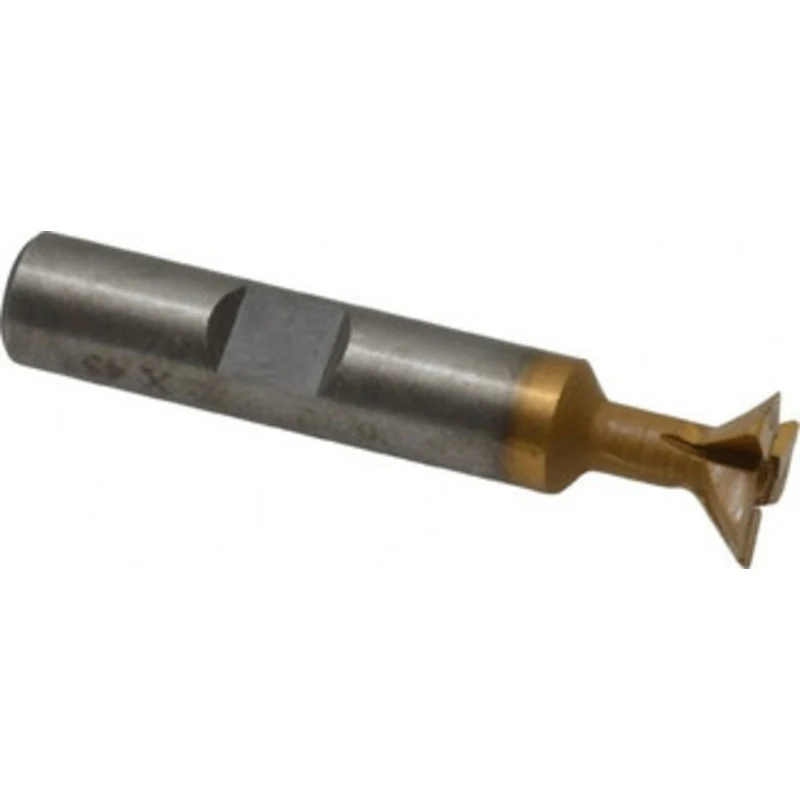 Made in USA 45 1/2 Cut Diam, 5/32 Cut Width, Carbide-Tipped Dovetail Cutter TiN Finish, 3/8 Shank Diam, 2-1/8 OAL, 3 ...
