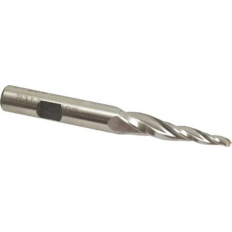 Made in USA 5 per Side 1/8 Small End Diam 1-1/2 LOC 3-Flute High Speed Steel Tapered Ball End Mill 3/8 Shank Diam, 3-...