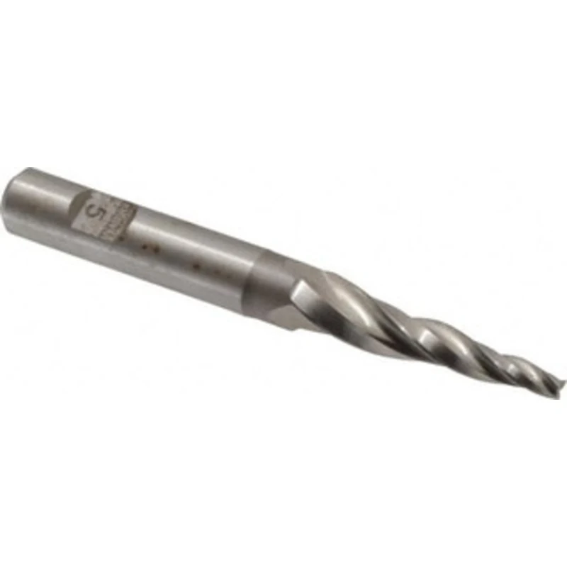 Made in USA 5 per Side 1/8 Small End Diam 1-1/4 LOC 3-Flute High Speed Steel Tapered Square End Mill Uncoated, 3/8 Sh...