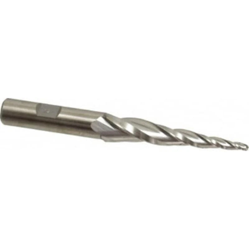 Made in USA 5 per Side 1/8 Small End Diam 2-1/2 LOC 3-Flute High Speed Steel Tapered Ball End Mill Uncoated, 1/2 Shan...