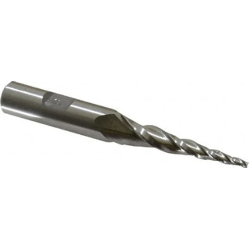 Made in USA 5 per Side 3/32 Small End Diam 1-3/4 LOC 3-Flute High Speed Steel Tapered Square End Mill Uncoated, 1/2 S...
