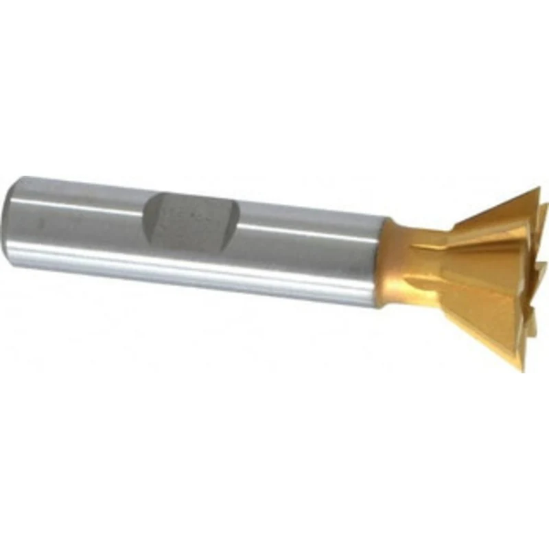 Made in USA 60 3/4 Cut Diam, 5/16 Cut Width, High Speed Steel Dovetail Cutter TiN Finish, 3/8 Shank Diam, 2-1/8 OAL, ...