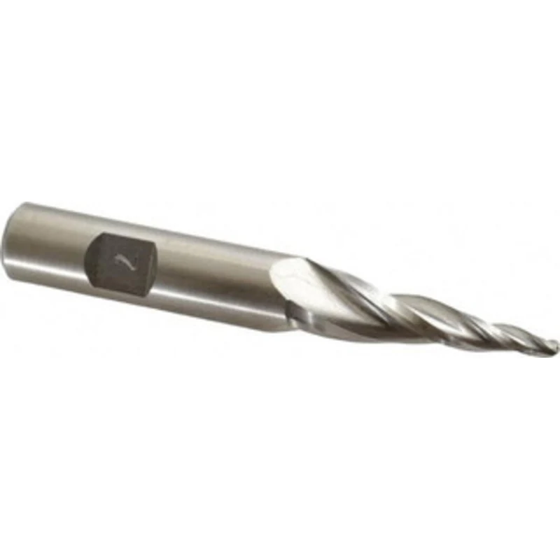 Made in USA 7 per Side 1/8 Small End Diam 1-1/2 LOC 3-Flute High Speed Steel Tapered Ball End Mill 1/2 Shank Diam, 3-...