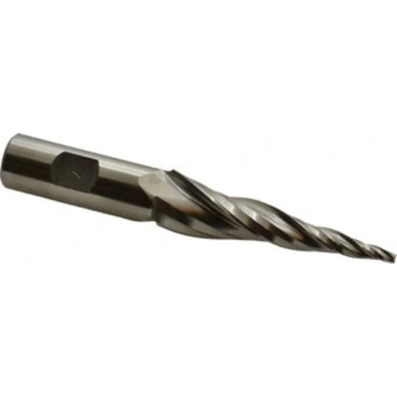Made in USA 7 per Side 1/8 Small End Diam 3 LOC 3-Flute High Speed Steel Tapered Square End Mill Uncoated, 3/4 Shank ...