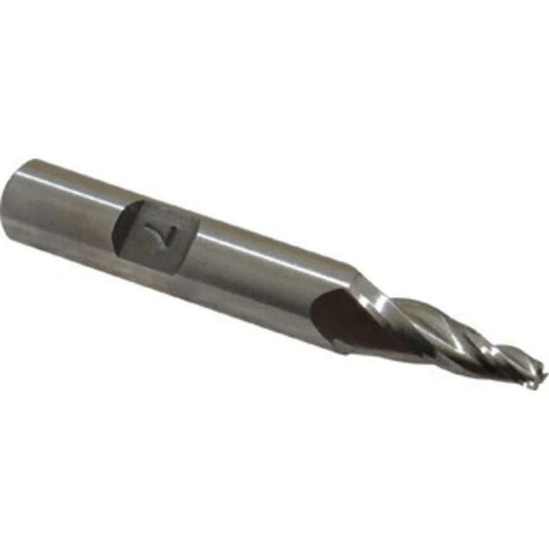 Made in USA 7 per Side 1/8 Small End Diam 3/4 LOC 3-Flute High Speed Steel Tapered Square End Mill Uncoated, 3/8 Shan...