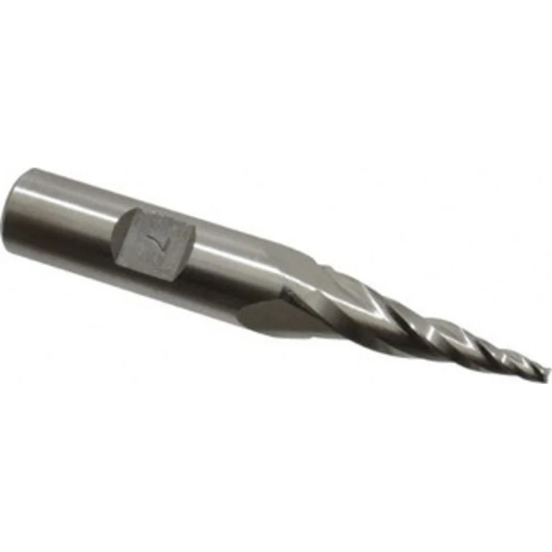 Made in USA 7 per Side 3/32 Small End Diam 1-1/4 LOC 3-Flute High Speed Steel Tapered Square End Mill Uncoated, 1/2 S...