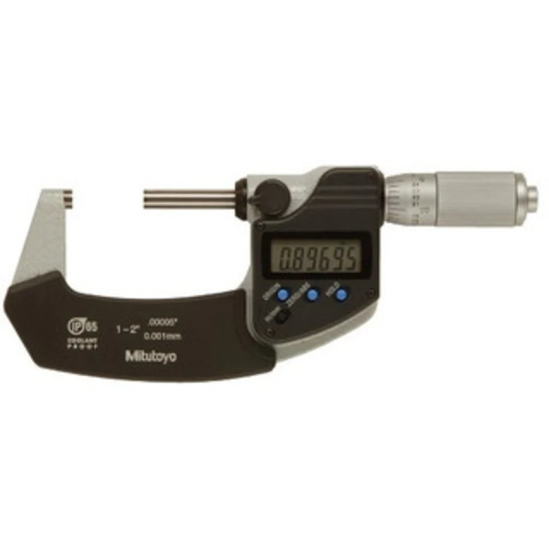 Mitutoyo Coolant Proof Micrometer, Range 1-2 w/ Ratchet Friction Thimble - 293-345