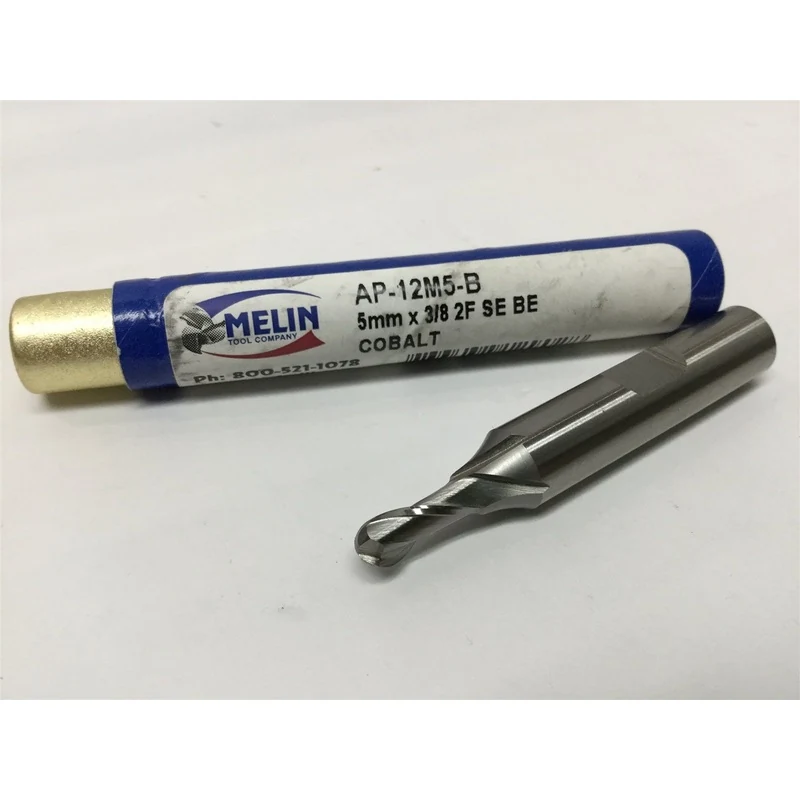 New Open box Melin AP-12M5-B Ball Nose Radius 5mm End Mill, 30 Degree Helix Cobalt, 2-Flute