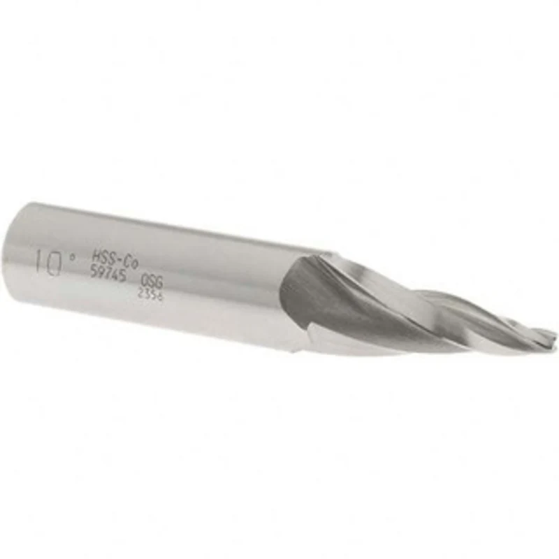 OSG 10 per Side 1/8 Small End Diam 1-1/4 LOC 3-Flute Cobalt Tapered Square End Mill Uncoated, 5/8 Shank Diam, 3-3/8 O...