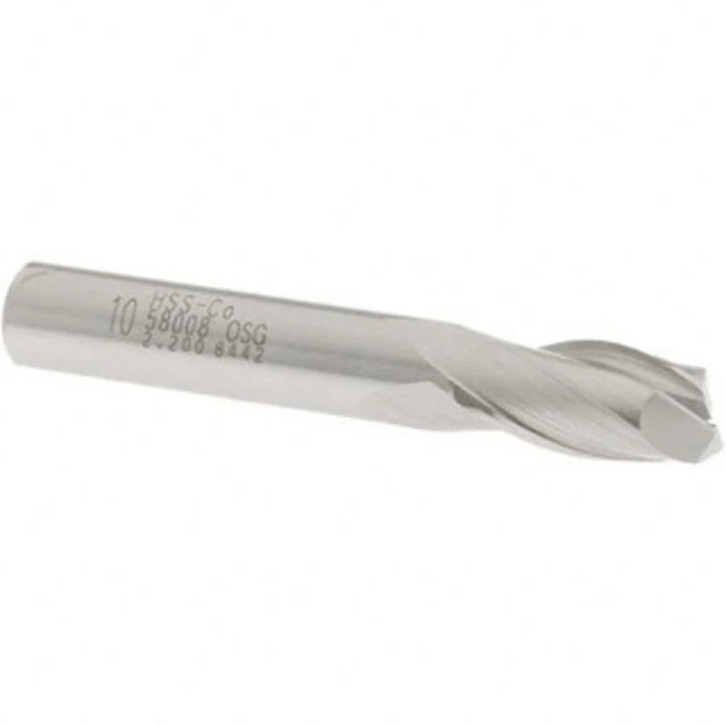 OSG 10mm, 13/16 LOC, 3/8 Shank Diam, 2-1/2 OAL, 2 Flute, Cobalt Square End Mill Single End, Uncoated, Spiral Flute, 3...