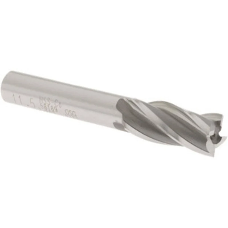 OSG 11.5mm, 1 LOC, 3/8 Shank Diam, 2-11/16 OAL, 4 Flute, Cobalt Square End Mill Single End, Uncoated, Spiral Flute, 3...