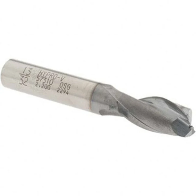 OSG 13/32, 13/16 LOC, 3/8 Shank Diam, 2-1/2 OAL, 2 Flute, Vanadium High Speed Steel Square End Mill Single End, TiCN ...