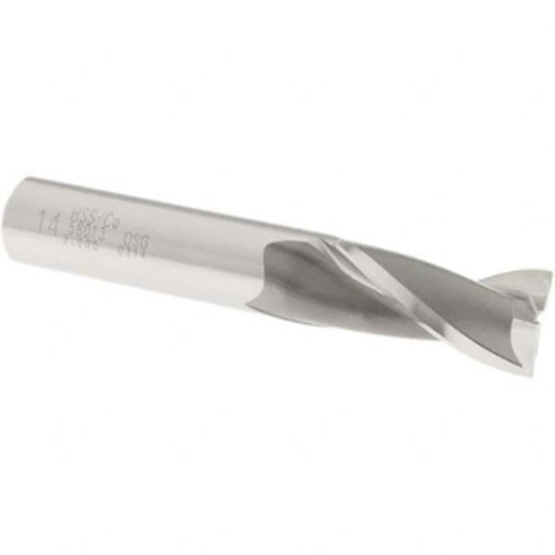 OSG 14mm, 1-1/8 LOC, 1/2 Shank Diam, 3-1/8 OAL, 2 Flute, Cobalt Square End Mill Single End, Uncoated, Spiral Flute, 3...