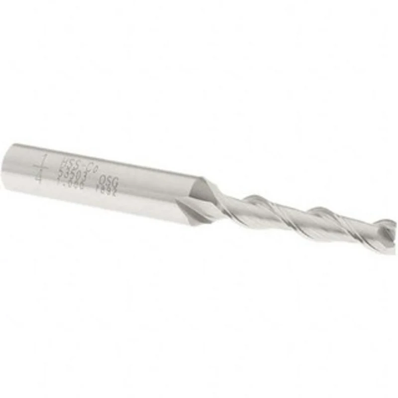 OSG 1/4, 1-1/4 LOC, 3/8 Shank Diam, 3-1/16 OAL, 2 Flute, Cobalt Square End Mill Single End, Uncoated, Spiral Flute, 4...