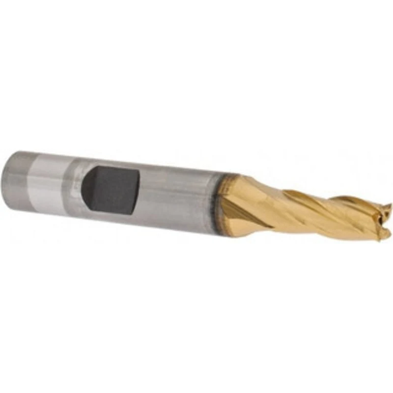 OSG 1/4, 5/8 LOC, 3/8 Shank Diam, 2-7/16 OAL, 4 Flute, Cobalt Square End Mill Single End, TiN Finish, Spiral Flute, 3...