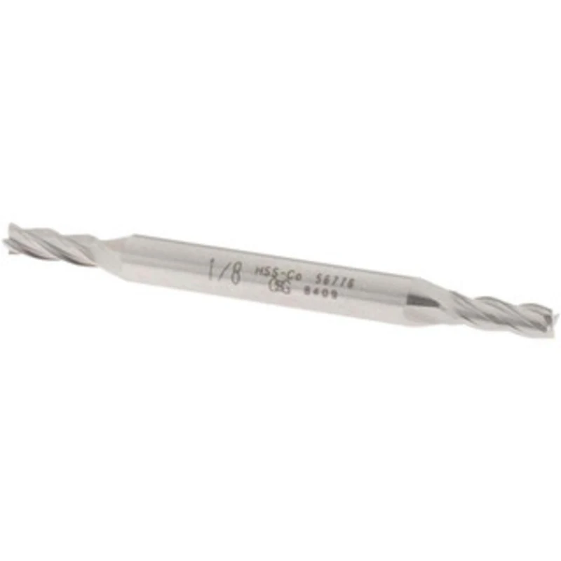 OSG 1/8, 3/8 LOC, 3/16 Shank Diam, 2-1/4 OAL, 4 Flute, Cobalt Square End Mill Double End, Uncoated, Spiral Flute, 30 ...
