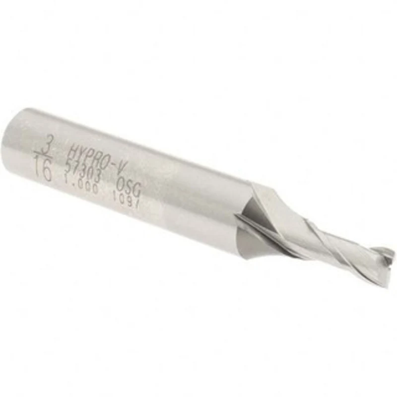 OSG 3/16, 7/16 LOC, 3/8 Shank Diam, 2-5/16 OAL, 2 Flute, Vanadium High Speed Steel Square End Mill Single End, Uncoat...