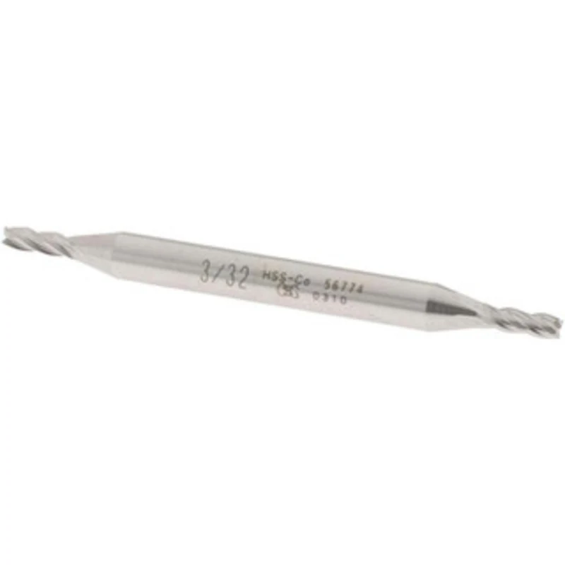 OSG 3/32, 9/32 LOC, 3/16 Shank Diam, 2-1/4 OAL, 4 Flute, Cobalt Square End Mill Double End, Uncoated, Spiral Flute, 3...