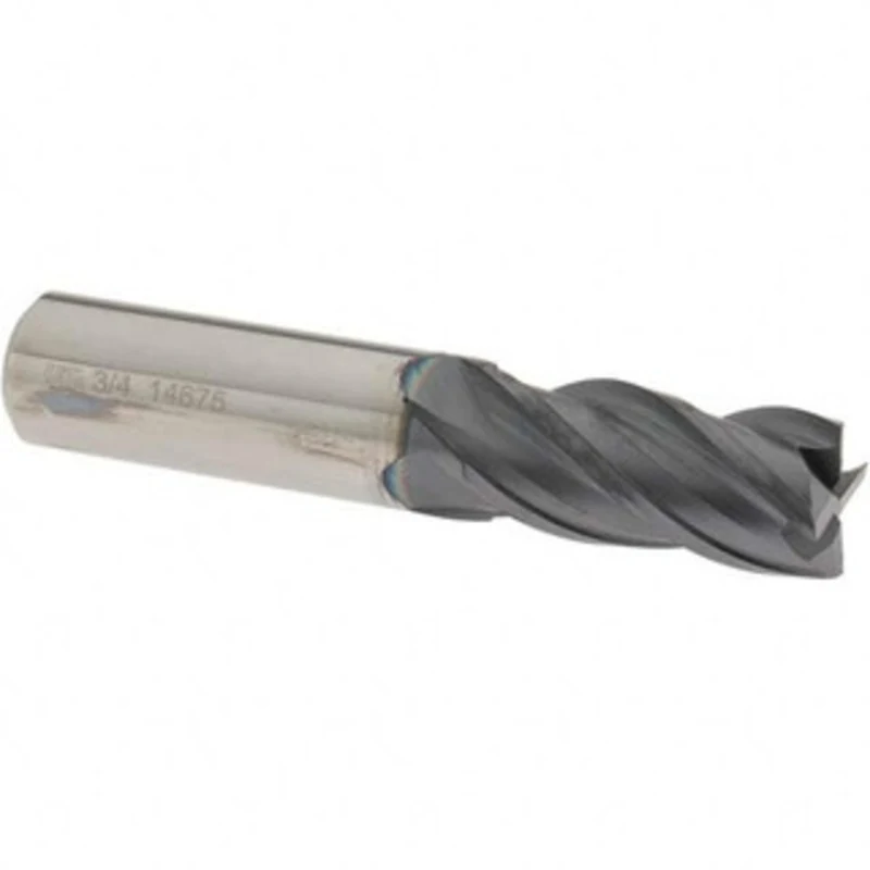 KYOCERA SGS 9/16, 1-1/8 LOC, 9/16 Shank Diam, 3-1/2 OAL, 4 Flute, Solid Carbide Square End Mill Single End, AlTiN Fin...