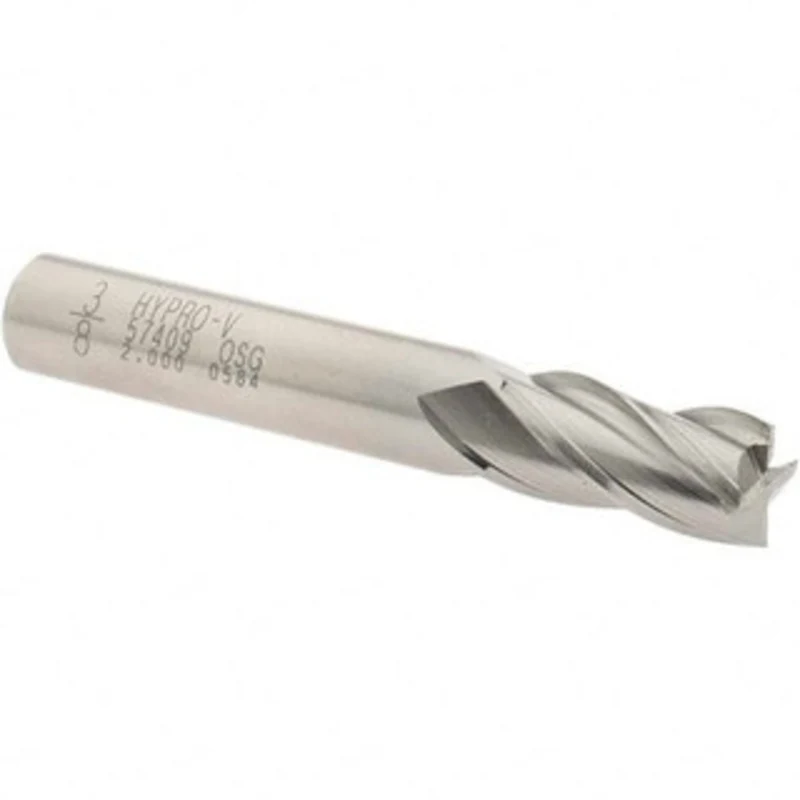 OSG 3/8, 3/4 LOC, 3/8 Shank Diam, 2-1/2 OAL, 4 Flute, Vanadium High Speed Steel Square End Mill Single End, Uncoated,...