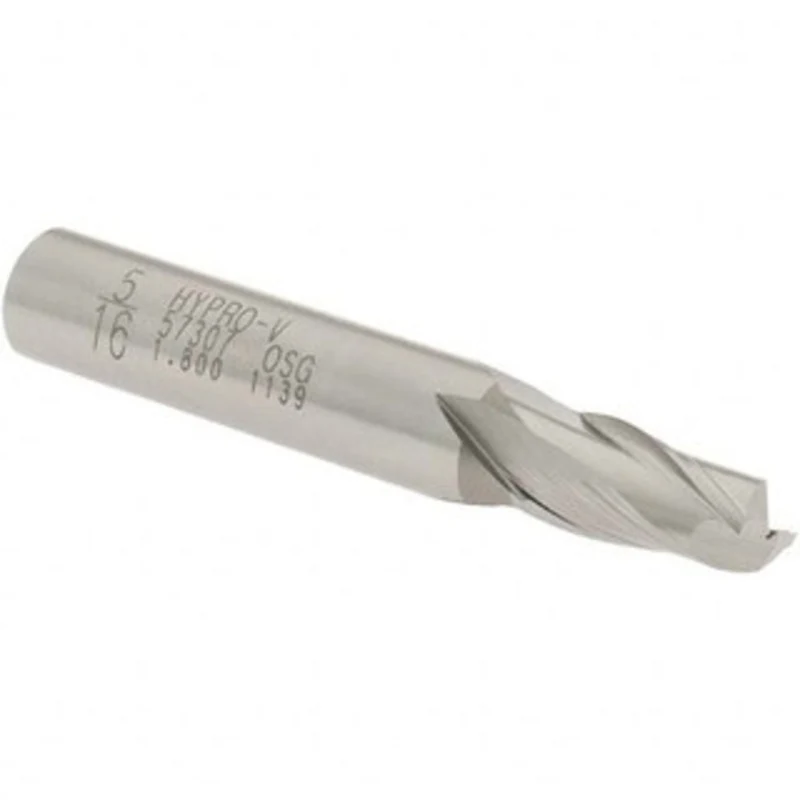 OSG 5/16, 9/16 LOC, 3/8 Shank Diam, 2-5/16 OAL, 2 Flute, Vanadium High Speed Steel Square End Mill Single End, Uncoat...