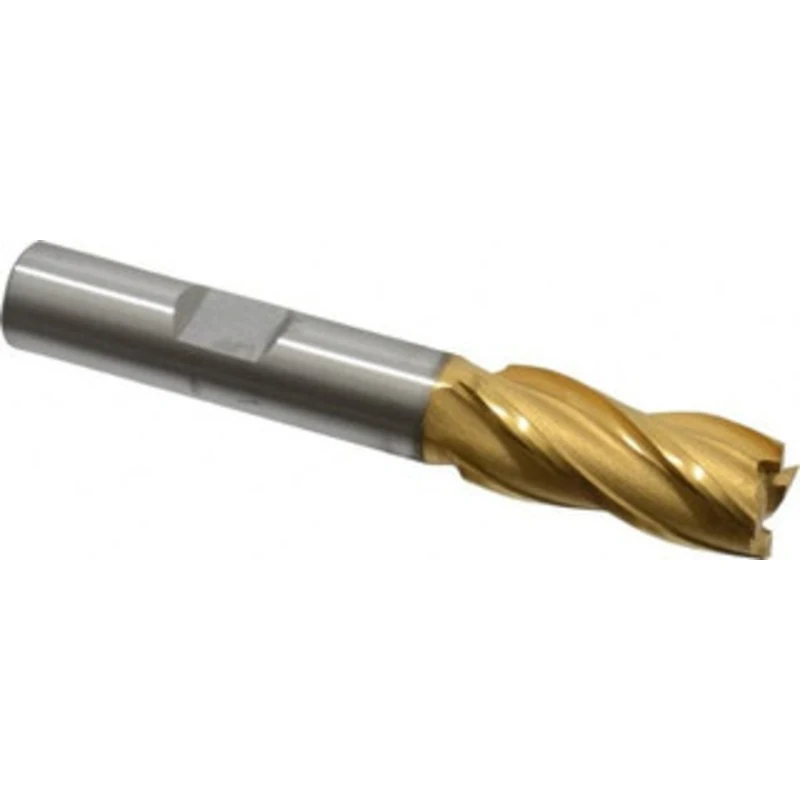 OSG 7/16, 1 LOC, 3/8 Shank Diam, 2-11/16 OAL, 4 Flute, Cobalt Square End Mill Single End, TiN Finish, Spiral Flute, 3...