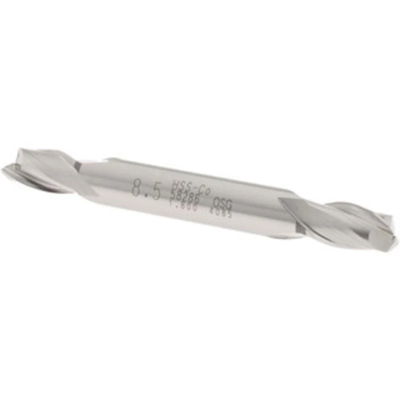 OSG 8.5mm, 9/16 LOC, 3/8 Shank Diam, 3-1/8 OAL, 2 Flute, Cobalt Square End Mill Double End, Uncoated, Spiral Flute, 3...