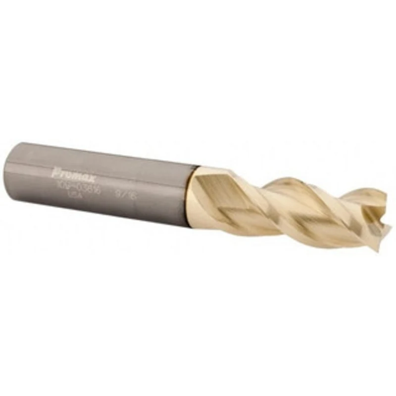 PROMAX Tools 9/16, 1-1/4 LOC, 9/16 Shank Diam, 3-1/2 OAL, 3 Flute, Solid Carbide Square End Mill Single End, ZrN Fini...