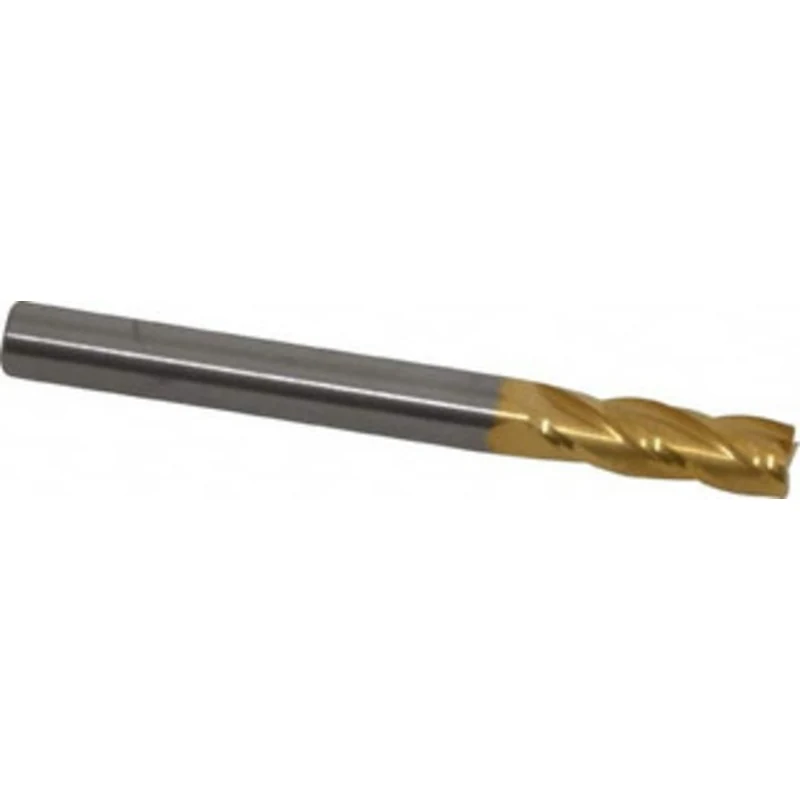 RobbJack 1/4, 3/4 LOC, 1/4 Shank Diam, 2-1/2 OAL, 4 Flute, Solid Carbide Square End Mill Single End, TiN Finish, 30 H...