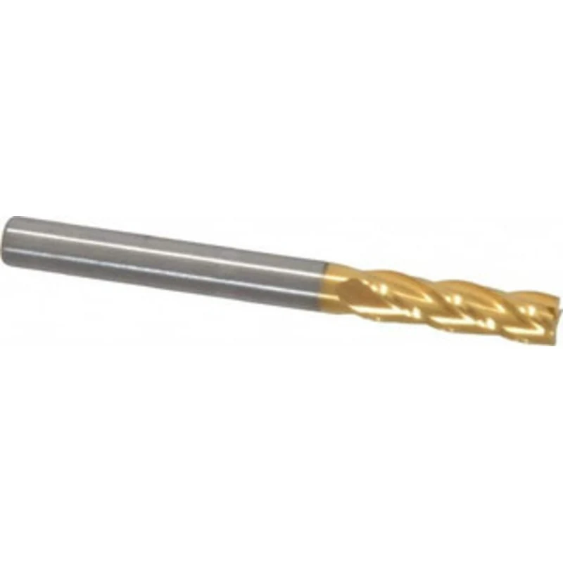 RobbJack 3/16, 5/8 LOC, 3/16 Shank Diam, 2 OAL, 4 Flute, Solid Carbide Square End Mill Single End, TiN Finish, 30 Hel...