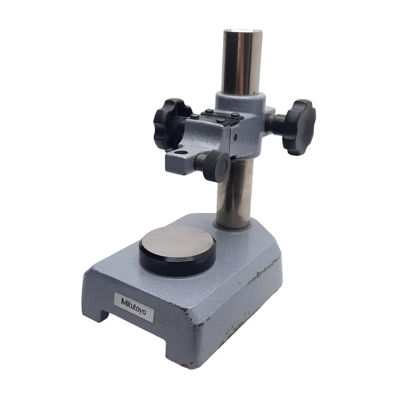 Used Mitutoyo 7004 Dial Gage Stand w/ Flat Anvil 30mm Shaft, 3/8in Stem, 4in Travel