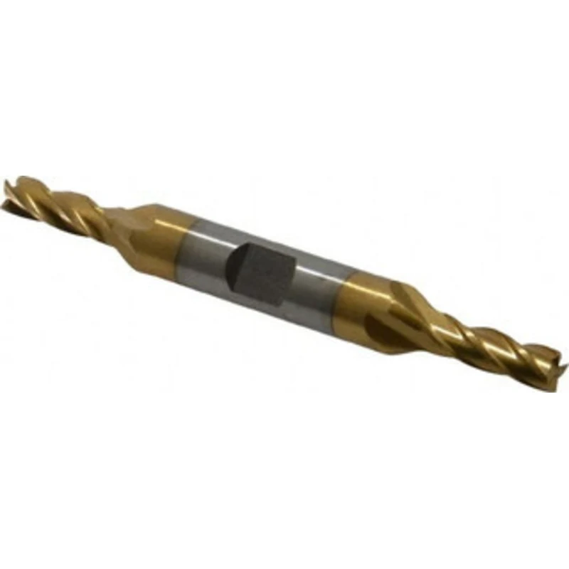 Value Collection 7/32, 9/16 LOC, 3/8 Shank Diam, 3-1/4 OAL, 4 Flute, High Speed Steel Square End Mill Double End, TiN...